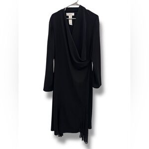 Jones New York Dress Women's‎ Size 14W Black Cowl Neck Long Sleeve Draped Midi